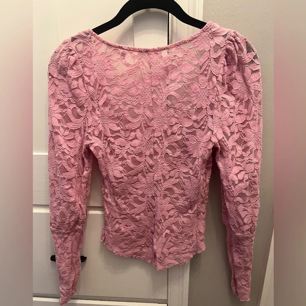 Intimately Free People All Day Lace Long Sleeve top in pale mauve - Picture 3 of 4